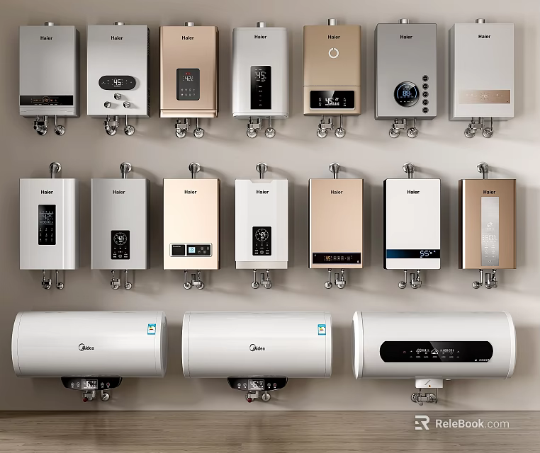 Display Of Various Types Of Water Heaters In Domestic Electric Appliances 3d model 