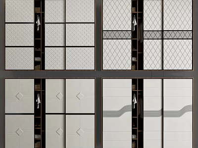 Modern Wardrobe Sliding Door Designs With Grid Patterns Wave Lines And Neutral Colors 3d model