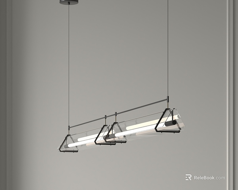 Modern Sleek Pendant Light Design With Black Frame And Three Lamps In Minimalist Interior 3d model 