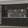 Modern Black Sideboard With White Countertop And Floral Backsplash Decorative Items 3d model
