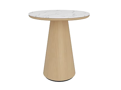 Round Modern Conference Table With White Marble Top And Wooden Cone Base 3d model