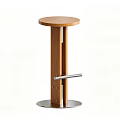 Modern Minimalist Wooden Bar Stool With Stainless Steel Footrest And Round Metal Base