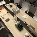 Office Workstations With Modern Desks Ergonomic Black Chairs Office Supplies Documents And Laptop