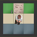 3D Animated Game Character Sitting on Sidewalk Next to Mailbox With Angry Expression