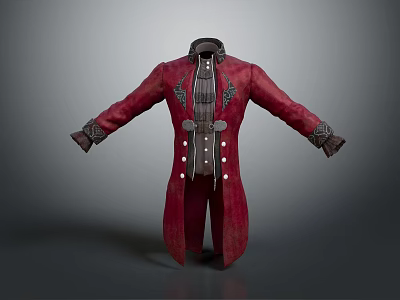 Red Vintage Ornate Coat With Decorative Buttons Collar And Cuffs Design 3d model