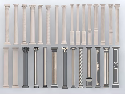 Various Decorative Columns For Interior Decor With Classical Modern And Twisted Designs 3d model