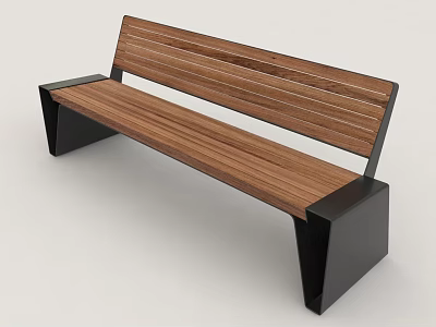 Wooden Slatted Outdoor Bench With Black Metal Frame And Modern Design 3d model