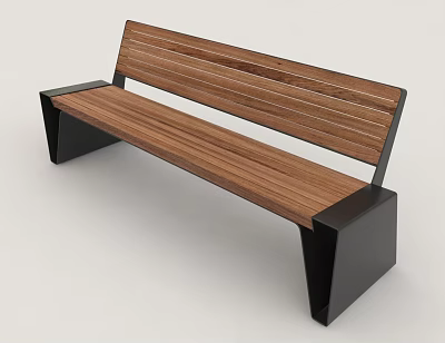 Wooden Slatted Outdoor Bench With Black Metal Frame And Modern Design 3d model