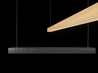 Modern Minimalist Pendant Lights Wooden Long Strip And Black Panel Featuring CREATI Design 3d model