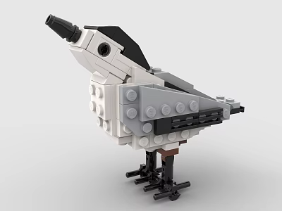 Creative Building Blocks Bird Model With Gray Body White Beak And Black Legs 3d model