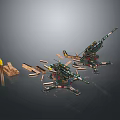 Twin Barrel Military Artillery Weapons With Stand And Ammunition Components