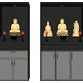Elegant Buddhist Shrine Cabinet Interior With Buddha Statues And Warm Lighting Design