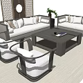 Modern Sofa Set Living Room Interior With White Cushioned Sofas Coffee Table And Accent Chairs 3d model