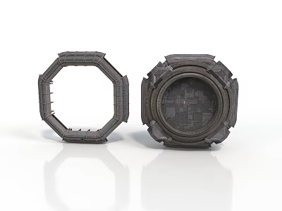 Industrial Mechanical Components With Octagonal Frame Circular Grid And Textured Surface 3d model