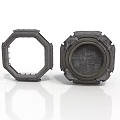 Industrial Mechanical Components With Octagonal Frame Circular Grid And Textured Surface 3d model
