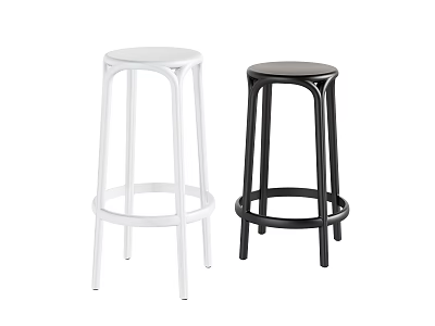 Modern Bar Stools With White And Black Round Seat And Metal Legs 3d model