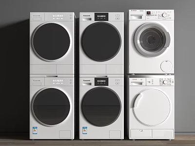 Different Front Load Washing Machines In White And Gray For Home 3d model