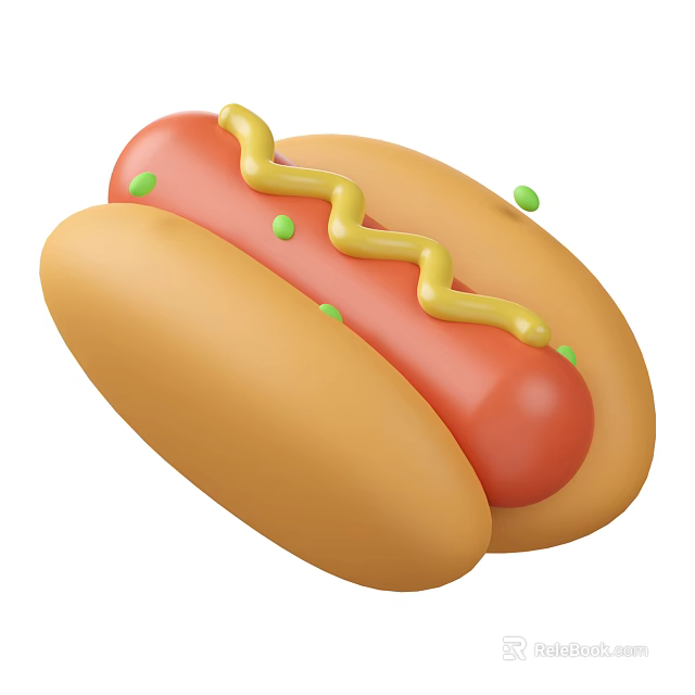 Delicious Hot Dog With Soft Bun Juicy Sausage Yellow Mustard And Green Toppings 3d model 