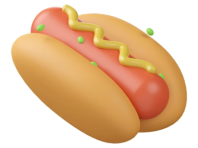 Delicious Hot Dog With Soft Bun Juicy Sausage Yellow Mustard And Green Toppings 3d model