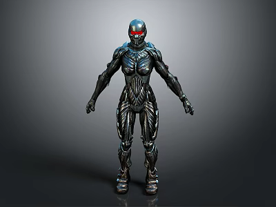 Sci Fi Mechanical Character Design With Black Armor Red Eyes And Intricate Patterns 3d model