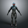 Sci Fi Mechanical Character Design With Black Armor Red Eyes And Intricate Patterns