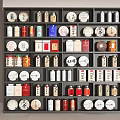 Colorful Decorative Ornament Collection With Various Shapes On Multilayer Display Shelf