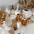 Luxury Perfumes and Cosmetics Displayed With Glass Bottles Gold Accents and Decorative Plants