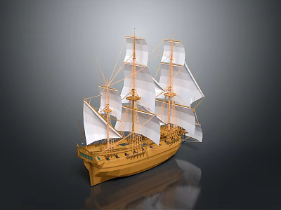 Detailed Wooden Sailboat Model Featuring White Sails And Classic Craftsmanship Design 3d model