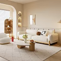 Minimalist Modern Living Room Interior With White Sofa Round Coffee Table And Decorative Painting