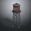 Rusty Metal Water Tower With Conical Roof And Supporting Legs Structure