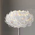Modern White Lampshade Floor Lamp With Silver Pole And Pink Chair Against Gray Wall