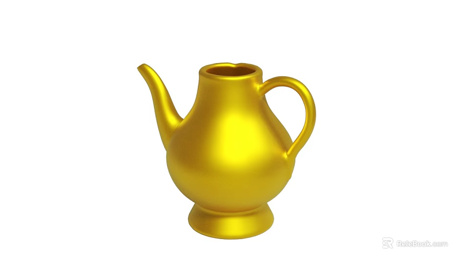 Shiny Golden Teapot With Curved Spout Smooth Handle And Glossy Finish 3d model 