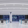 Modern Control Room Interior With Multiple Monitor Screens Control Desks And Office Chairs