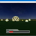 Outdoor Lights Illuminated Starry Night Grassland With Large Spherical Geometric Structure And Small Spherical Lamps