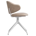 Modern Beige Chair With Curved Backrest White Metal Base And Decorative Balls