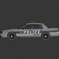 White Police Car With Red Blue Emergency Lights Stripes And POLICE Lettering