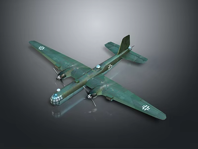Green Military Airplane Twin Engine Propeller With White Cross Markings On Dark Reflective Surface 3d model