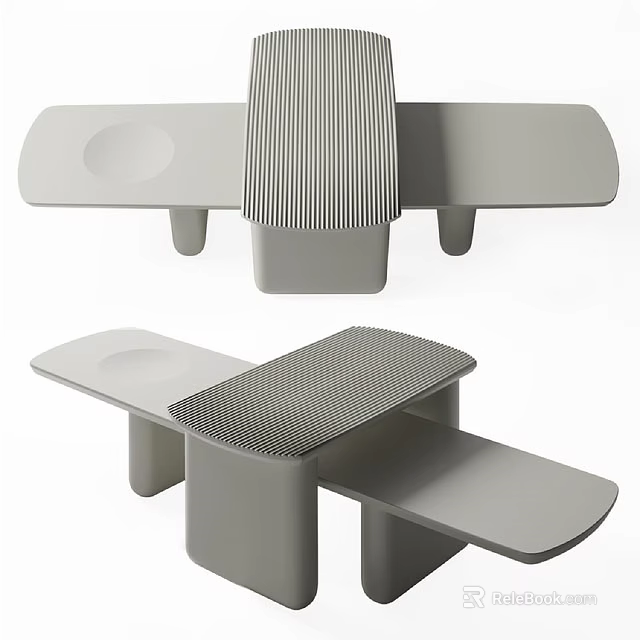 Modern Sofa Coffee Table Set With Minimalist Gray Design And Geometric Smooth Surfaces 3d model 