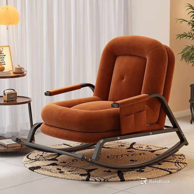 Comfortable Orange Velvet Rocking Recliner Chair With Metal Frame For Modern Living Room 3d model 