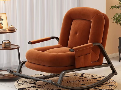 Comfortable Orange Velvet Rocking Recliner Chair With Metal Frame For Modern Living Room 3d model