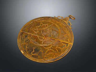 Ancient Ornate Brass Sundial With Intricate Carved Patterns And Circular Design 3d model