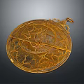 Ancient Ornate Brass Sundial With Intricate Carved Patterns And Circular Design