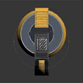 Tactical Cylindrical Weapon With Yellow Black Strap And Mechanical Design Details