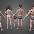 Group of 3D Character Models Male Female and Child Figures in Underwear Standing Pose 3d model