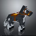 Pixel Art Horse Character Featuring Black White Gray Fur And Red Saddle Decoration