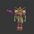 Mechanical Character With Red Hat Silver Armor Holding Gun In Standing Pose