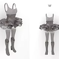 Gray Corset Dress with Spaghetti Straps Tulle Skirt Lace Details Knee High Socks and Boots