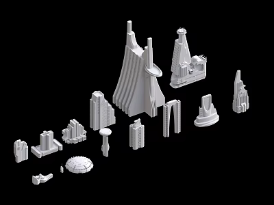 White Futuristic Architecture Models With Various Shapes Tall Towers And Streamlined Domes 3d model