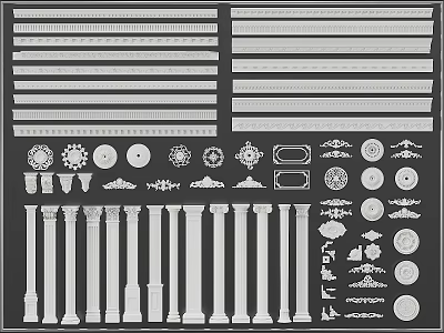 Various Architectural Decorative Components Including Moldings Columns Ornaments And Patterns 3d model