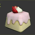 Square Cake With Pink Dripping Frosting Topped With Strawberry And White Cream